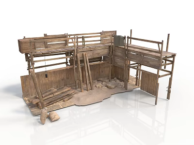 Traditional Wooden Architecture Model With Multiple Platforms Railings And Support Beams 3d model