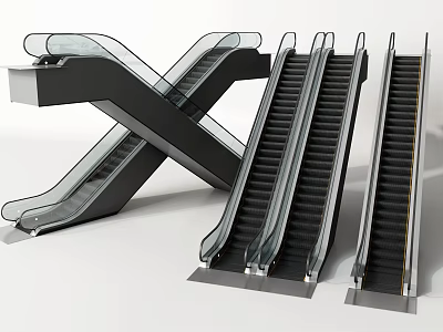 Modern Commercial Escalators With Transparent Sides And Black Step Design Structure 3d model
