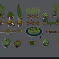 Various Tree Planter Designs With Bushes Trees Seating And Urban Landscape Elements 3d model