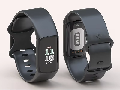 Modern Black Smart Fitness Trackers With Time And Step 3d model