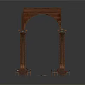 Vintage Wooden Arched Architectural Structure With Carved Panels And Decorative Details