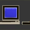 Vintage Retro Computer System with Monitor Blue Screen Keyboard External Drive and White Text