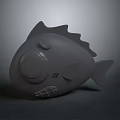 Gray Cartoon Fish Plush Toy With Big Eyes Wavy Fin And Toothy Mouth