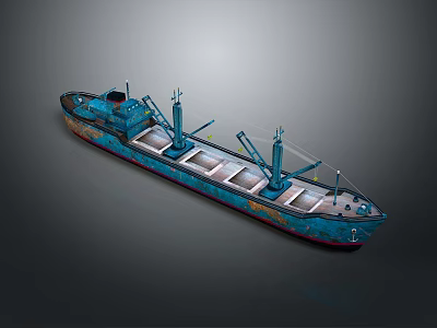 Blue Cargo Ship With Deck Cranes And Multiple Cargo Holds Marine Equipment 3d model