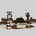 Antique Themed Decorative Ornament Set With Clock Figurine Candle Holder Stationery And Teapot