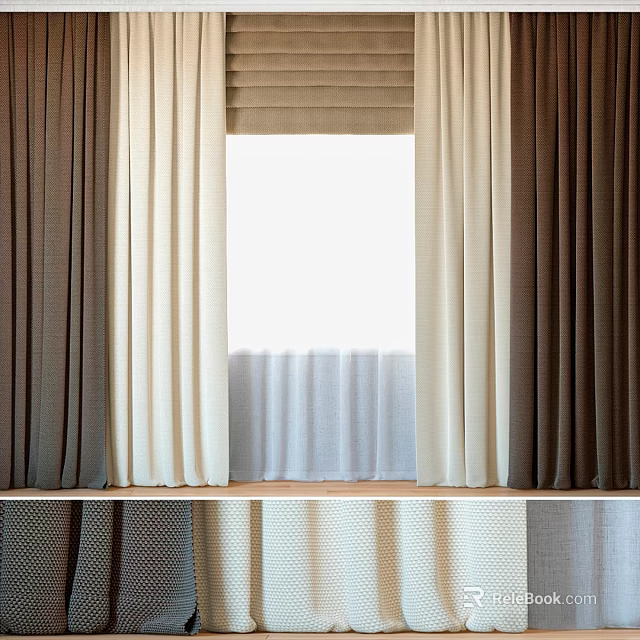 Various Styles Of Curtains In Different Colors And Textures For Window Decoration 3d model 