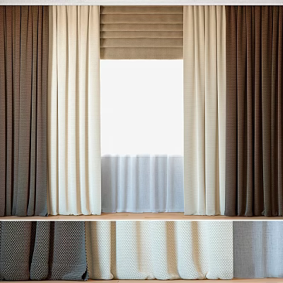 Various Styles Of Curtains In Different Colors And Textures For Window Decoration 3d model
