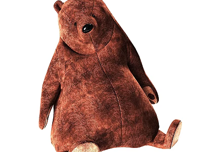 Brown Sitting Plush Bear Toy With Soft Material And Big Black Eyes 3d model