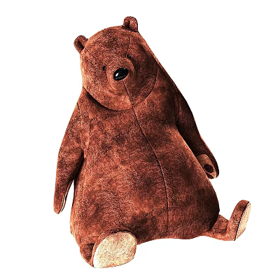 Brown Sitting Plush Bear Toy With Soft Material And Big Black Eyes 3d model