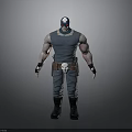Muscular Man Wearing Blue Sleeveless Top Helmet White Skull Belt and Black Boots