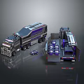 Large Dark Metal Transport Trucks With Loading Platform And Small Car Model