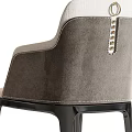 Elegant Modern Accent Chairs With Rattan Armrests Brown White Gray Fabric And Black Legs