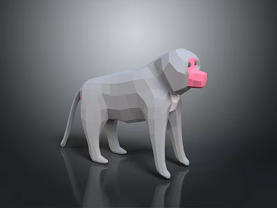 White Low Poly Style Train Model With Pink Details On Black Background And Reflection 3d model