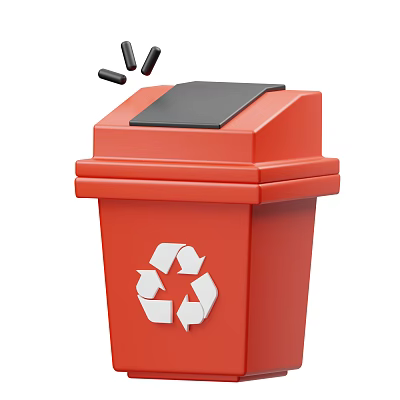 Red Recycling Bin With Black Lid And Recycling Symbol Having Trash Thrown Into It 3d model