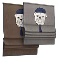 Cute Cartoon Dog Pattern Window Blinds with Striped Design Brown Gray for Home Interior 3d model