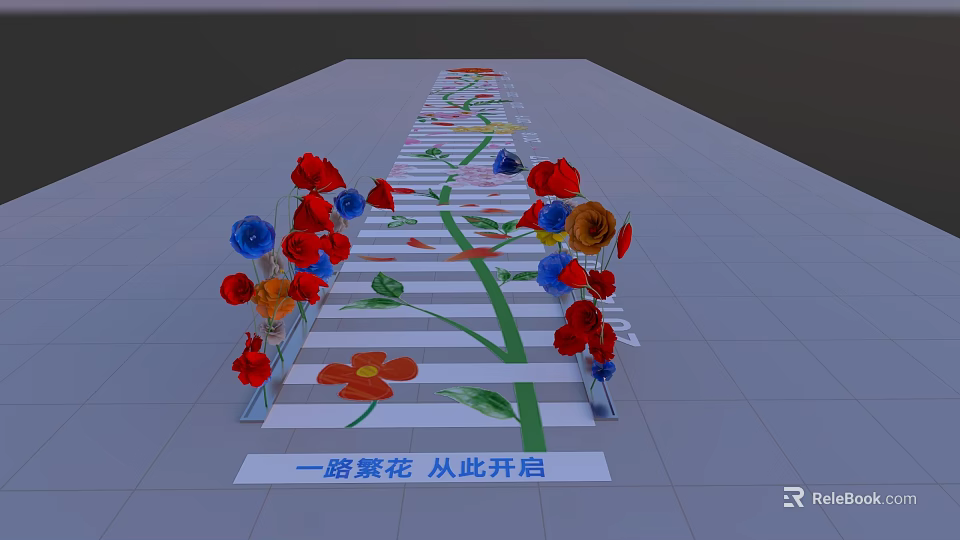 Colorful Flower Decorated Path Blooming All The Way Starting Here 3d model