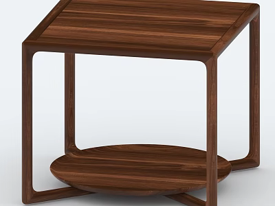 Minimalist Walnut Wood Side Table With Sleek Frame And Circular Lower Shelf 3d model