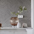 Modern Open Kitchen and Dining Area with White Cabinets Island Counter and Decorative Painting