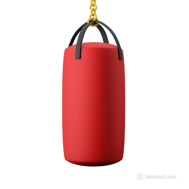 Red Hanging Punching Bag For Sports Training With Black Handles 3d model 