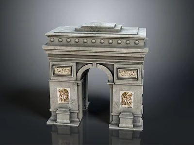 Classical Stone Arc de Triomphe With Arched Doorway Carved Reliefs Top Platform And Base 3d model
