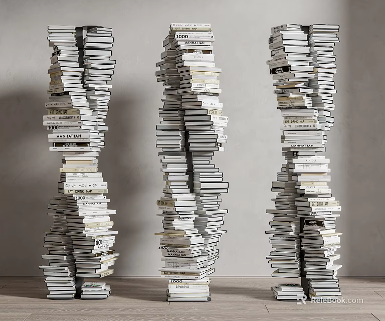 Modern Creative Bookcase With Three Spiral Stacked Books Artistic Structure Design 3d model