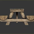 Rustic Wooden Outdoor Table with Attached Bench for Garden Patio Use