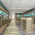 Spacious Specialty Store Interior With Wooden Shelves And Glass Display Cabinets