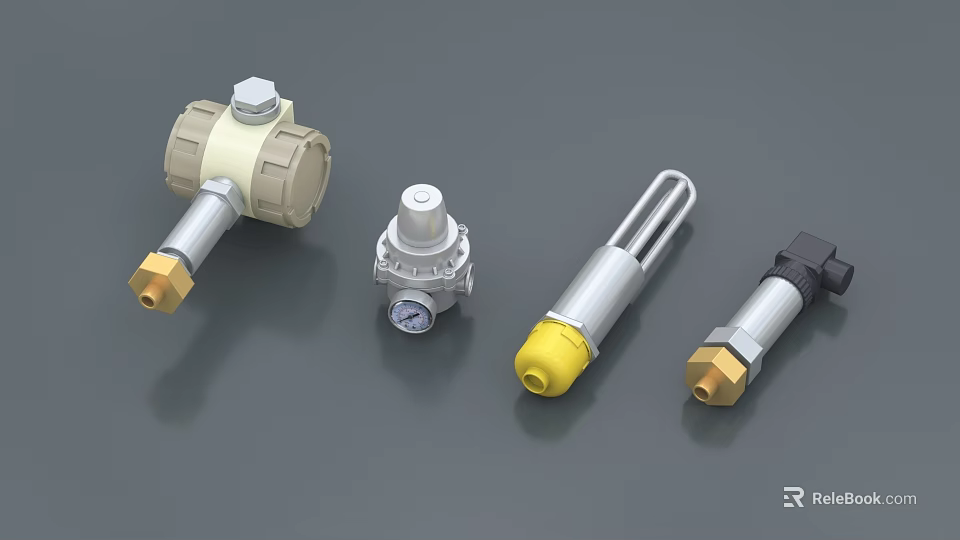 Industrial Equipment Pressure Regulators Valves And Sensors With Steel Brass Components 3d model 