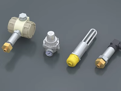 Industrial Equipment Pressure Regulators Valves And Sensors With Steel Brass Components 3d model