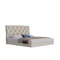 Elegant Double Bed With Tufted Beige Headboard And Soft Bedding For Bedroom 3d model