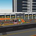 Modern Commercial Landscape With Multi Story Buildings Glass Storefronts And Outdoor Seating