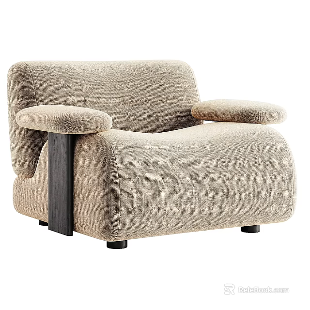 Modern Beige Fabric Single Sofa With Wide Armrests And Black Wooden Legs 3d model 
