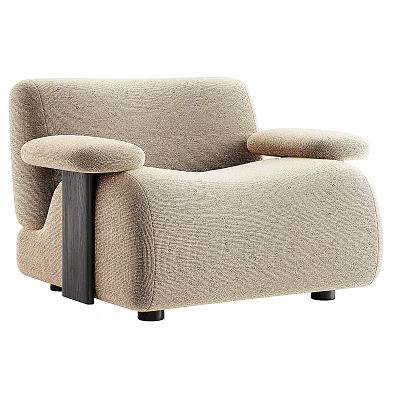 Modern Beige Fabric Single Sofa With Wide Armrests And Black Wooden Legs 3d model