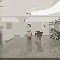 Modern Beauty Hair Salon Lobby With Bright Lighting Marble Floor Green Plant And Reception Desk