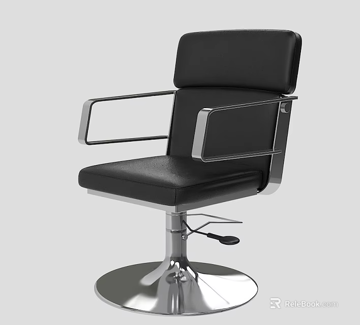 Modern Black Leather Armchair With Metal Armrests Swivel Base And Adjustable Height Design 3d model 