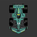 Teal Race Car Featuring Streamlined Design Large Tires ARAMCO GOODYEAR Logos and Cockpit Driver