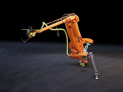 Smart Orange Industrial Robot Arm For Automated Precision Manufacturing Operations 3d model