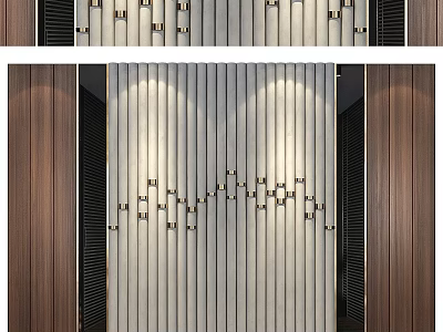 Modern Interior Wall Design With Vertical Stripes Wooden Panels And Geometric Decor 3d model