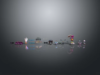 Stylish Fashion Accessories Collection Featuring Hats Necklaces Glasses And Hairpieces 3d model