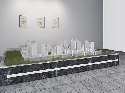 Modern Commercial Equipment City Model Display Stand With Framed Pictures And Green Turf 3d model