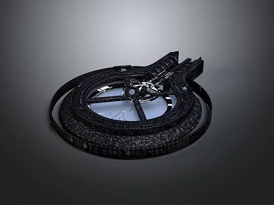 Black Circular Industrial Mechanical Component With Gear Rotating Structure And Surrounding Black Bands 3d model