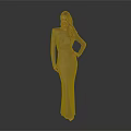 Child In Silver Long Dress Standing Against Gray Background With Hand On Hip