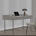 Modern Home Office Workstation With Laptop Table Lamp Chair And Bookshelf
