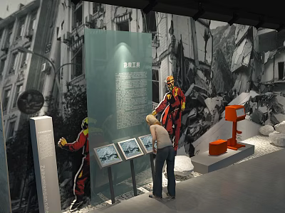 Rescue Workers Exhibition Scene With Photo Displays And Text Descriptions 3d model