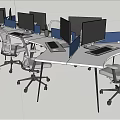 Modern Office Desks With Multiple Computer Monitors And Ergonomic Chairs 3d model