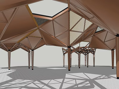 Modern Architectural Pergola With Geometric Roof Structure And Metallic Supporting Columns 3d model