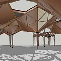 Modern Architectural Pergola With Geometric Roof Structure And Metallic Supporting Columns