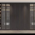 Elegant Modern Wardrobe With Glass Panel Doors Gold Accents And Built In Lighting