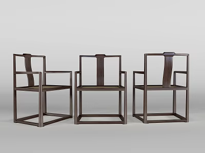 Three Dark Wooden Armchairs With Modern Minimalist Living Room Design 3d model