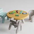 Children's Round Yellow Table and Chair Set with Pastel Seats and Building Blocks on Top